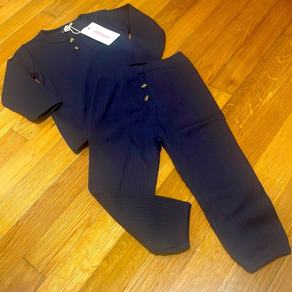Boy Navy Blue Waffle 2-Piece Pajama Set